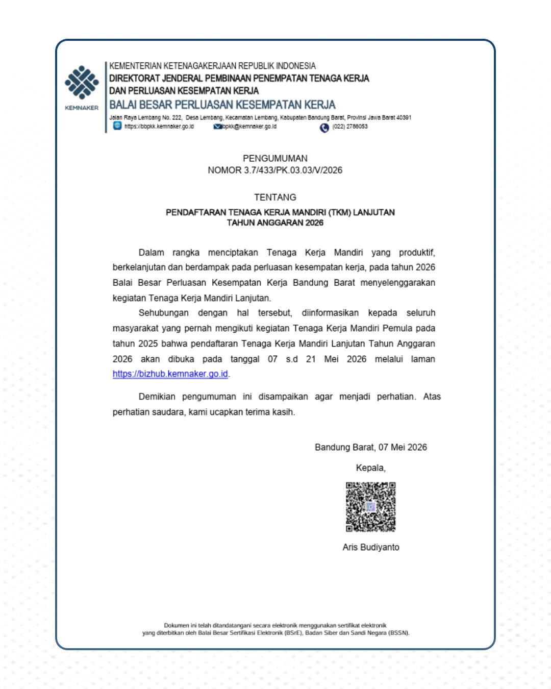 Pengumuman TKML 2